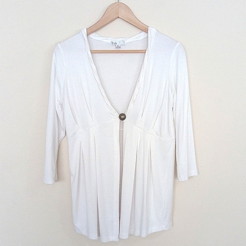 Puli White Single Button Cardigan Style Shirt Top